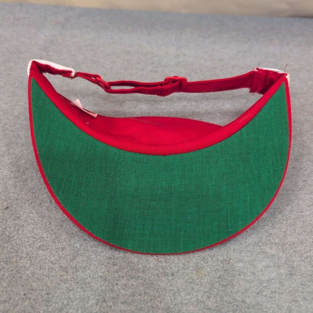 Vintage Yupoong Barbers Sun Visor Hat Red White Made in Korea Adjustable Strap - Picture 4 of 4
